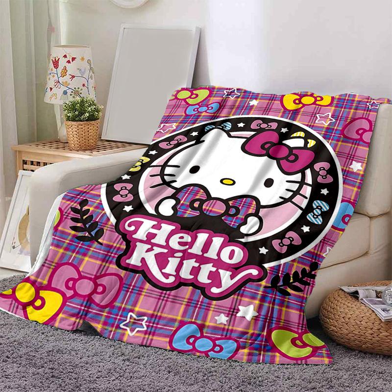 1pc Hello Kitty Plaid Blanket, Soft Throw Blankets, Warm Cozy Bedding Decorative Coverlet, Living Room, Travel, Camping, Car Blankets, Beach, Office N