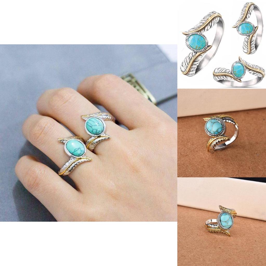 Geometric Turquoise Feather Ring For Women With Alloy Jewelry For Party And Engagement
