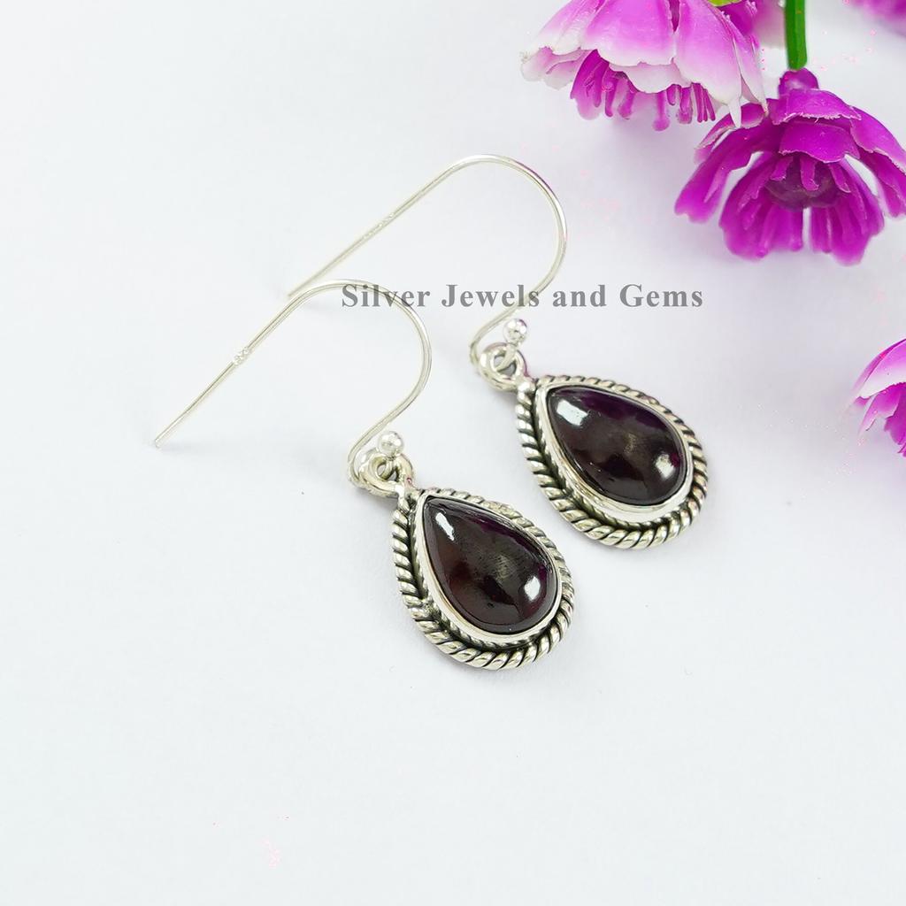 Natural Red Garnet Earrings, Dainty Teardrop Earrings, Handmade Earrings, Garnet Jewelry, 925 Sterling Silver