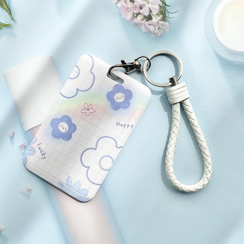 Ins Creative Flower Sliding Card Cover Student Meal Cards Bus Subway Access Card Case IC ID Protection Covers Credit Card Holder