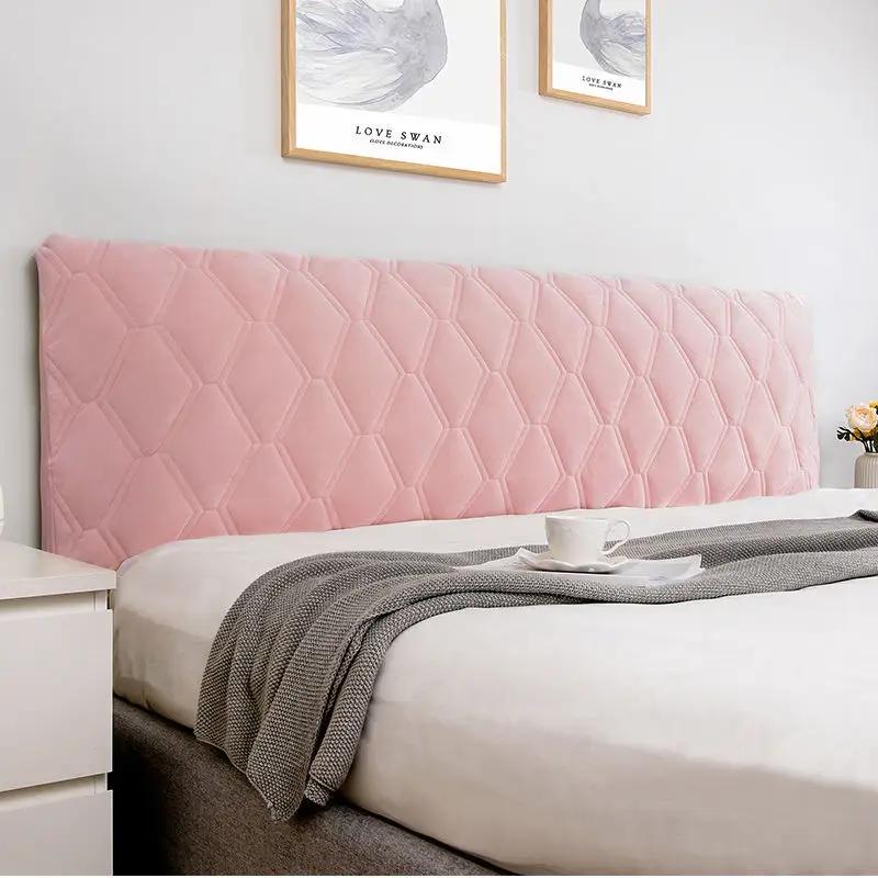 Soft Coral Fleece Quilted Bed Head Cover All-inclusive Thicken Velvet Headboard Cover Solid Color Pink Bed Back Protector Cover