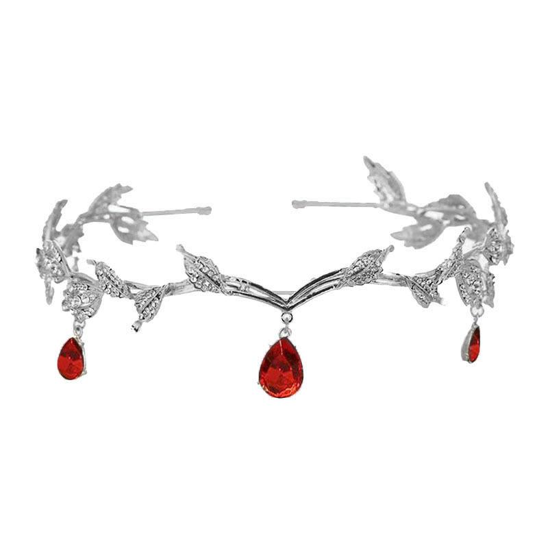 Korean Style Bridal Crown Leaf Water Drop Alloy Eyebrow Pendant Crown Baroque Princess Headband Retro Rhinestone Hair Accessories