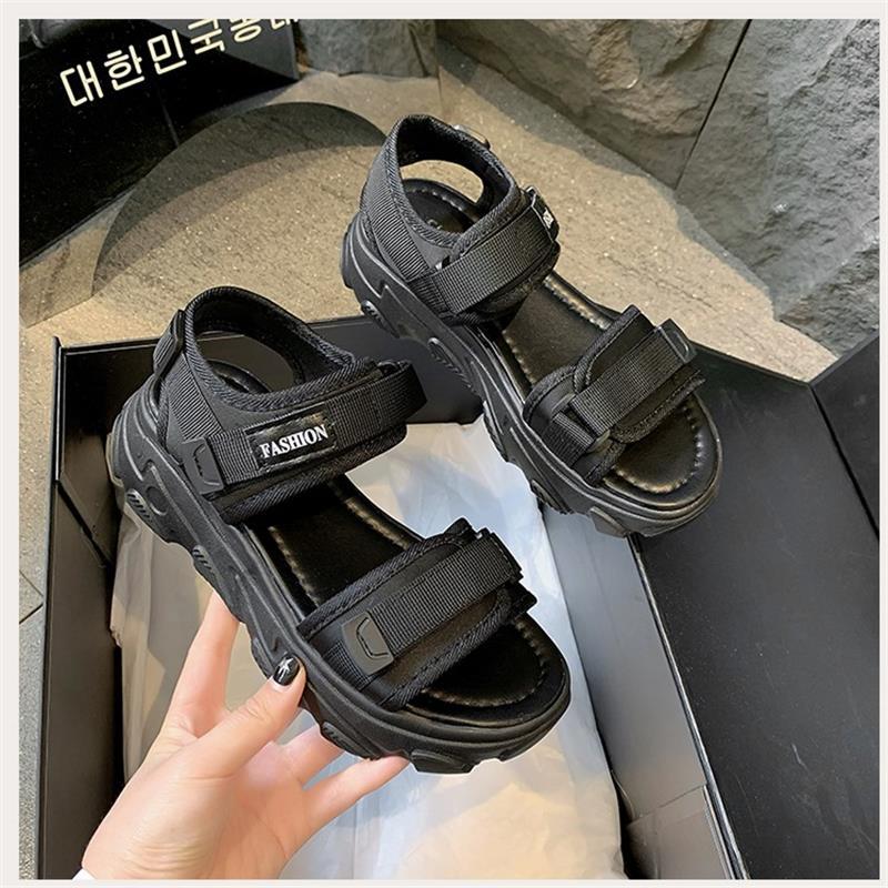 

Sports Roman sandals women s summer wear 2025 new fashion thick-soled heightening soft-soled Velcro seaside beach shoes 40