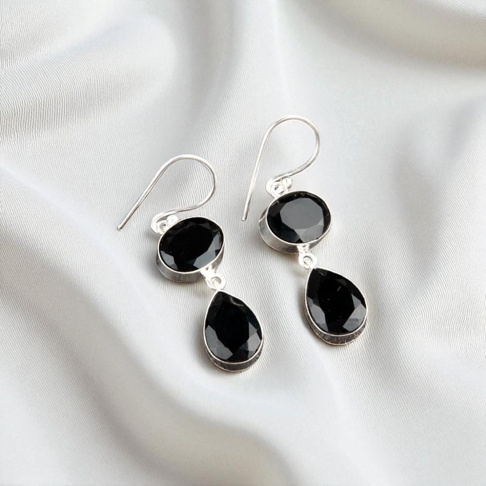 Black Onyx Gemstone 925 Sterling Silver Jewelry Handmade Women Earrings 1.88" EE-73-18