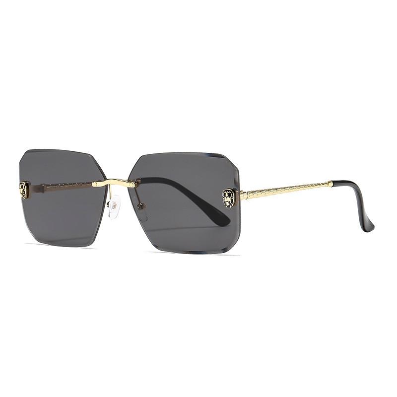

Modern Geometric Metal Sunglasses For Women With Gray Pc Lenses Uv400 Shield Gold Gray