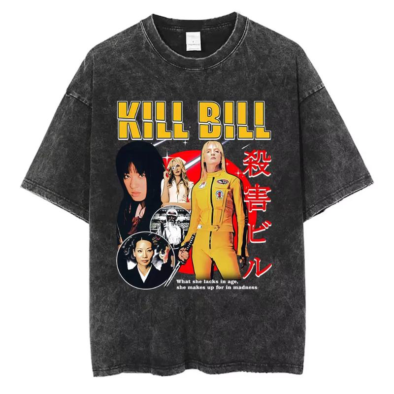 Famous Director Quentin Tarantino Movie Kill Bill Vintage Washed T Shirts Unisex Women Casual Cotton Retro Short Sleeve Tshirts