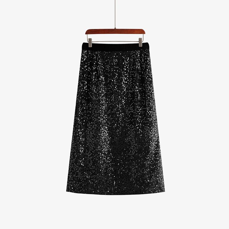 

Плюс Размер Женская Юбка-полуюбка с пайетками Женская Юбка-полуюбка с надписью A Word Package Осенняя Юбка-полуюбка с высокой талией 3XL чёрный