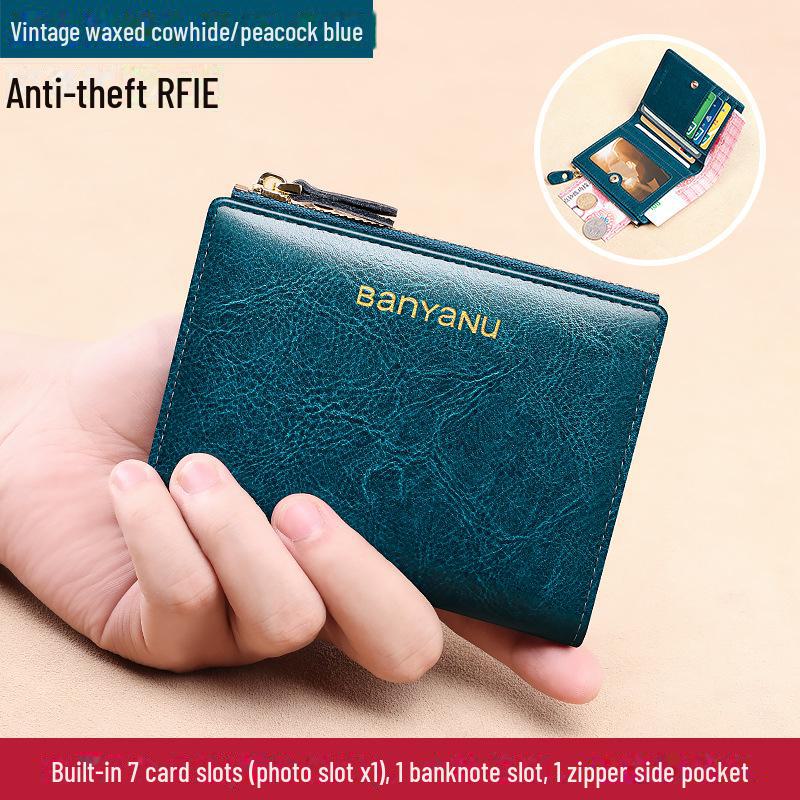 

Женский ультратонкий кошелек для монет из натуральной кожи, 2024, трансграничный: Ретро вощеная коровья кожа с держателем для карточки водительского удостоверения.