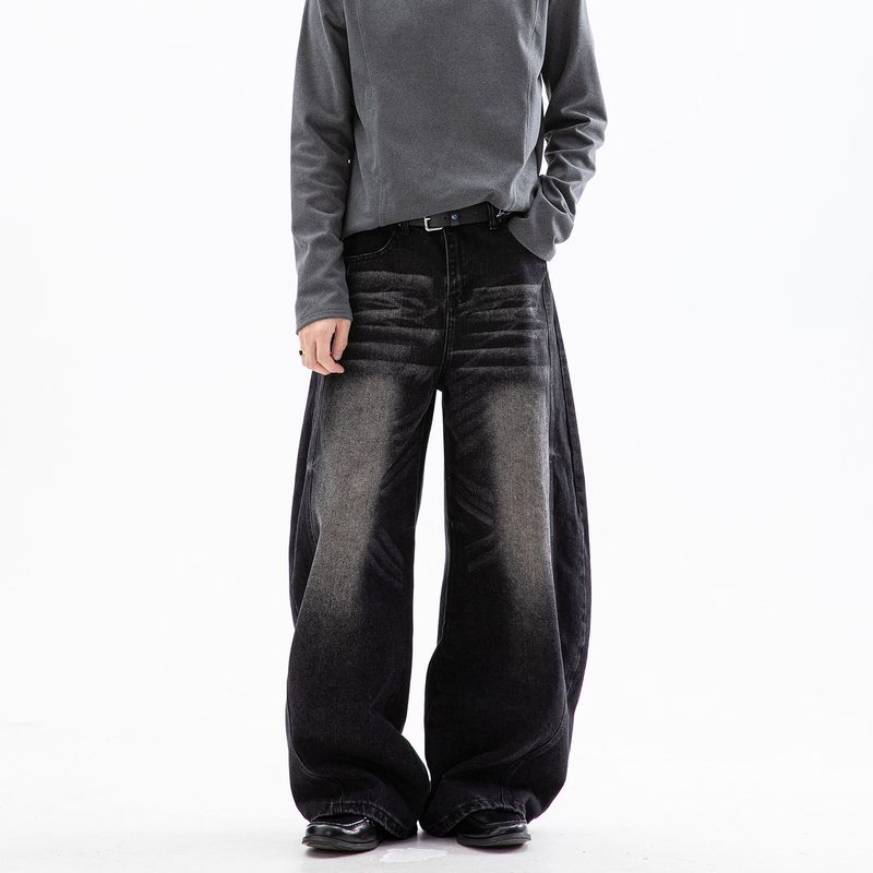 Dream Made American-Style Wide-Leg Scimitar Jeans for Men, Spring and Autumn Cleanfit Straight Wide-Leg Pants for Boys