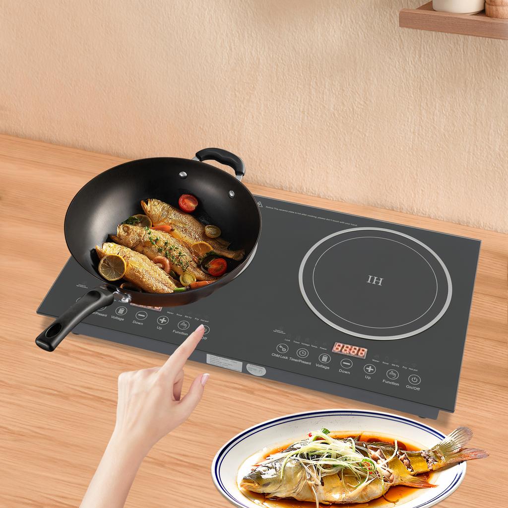 Dual Electric Induction Cooker, 110V 1200w Portable Digital Countertop Double Burner Cooktop Burner