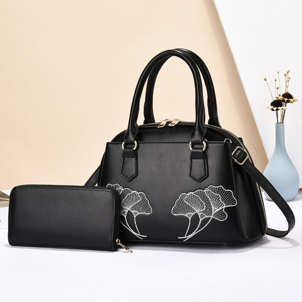 Womens Fashion Embroidered Tote Bag With Zipper Pockets For Daily Use