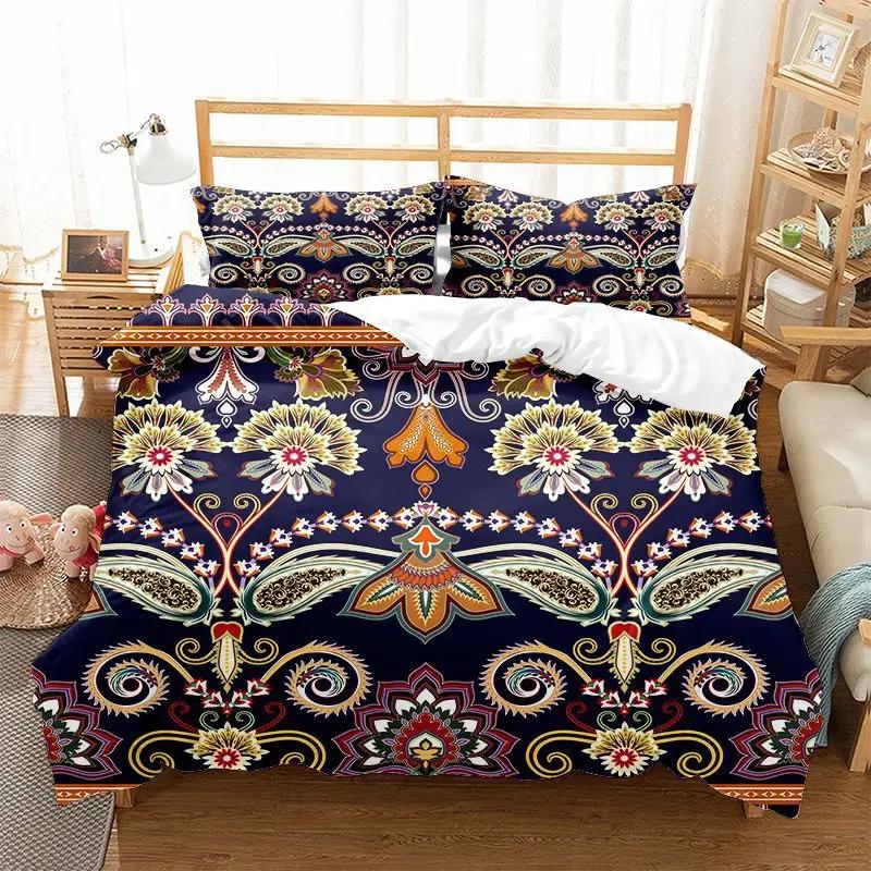 Microfiber Duvet Set King Size Print Bohemian Mandala Comforter Bedding Set Luxury 220x240 Jacquard Duvet Covers For Double Bed