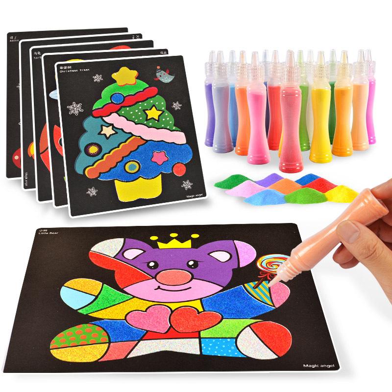 Color Powder Painting Set DIY Coloring Books for Kids Educational Safe Scientific Toys Luminous Material Cartoon Character Gift