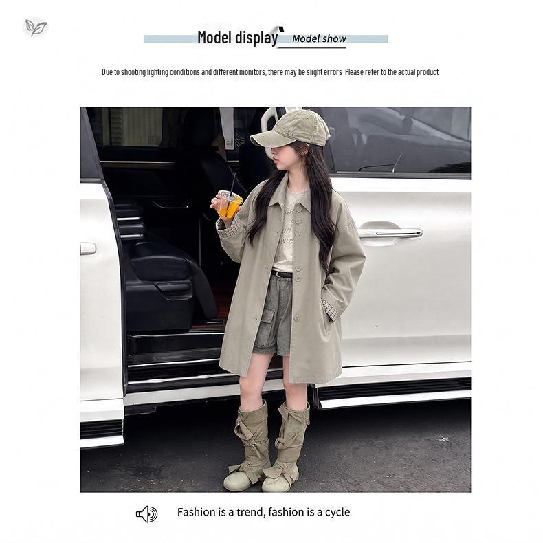 2026 Autumn Girls' Plaid Patchwork Windbreaker: British Style Mid-Length Coat for Junior High Students