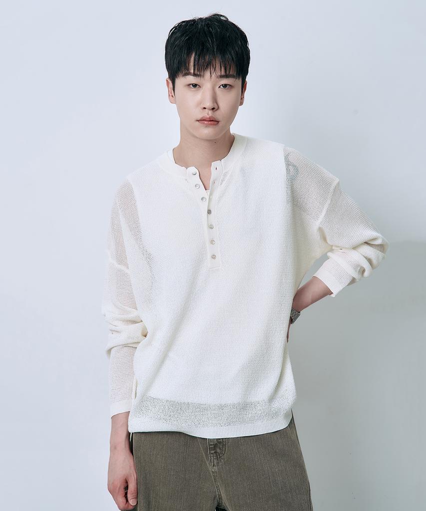 Ousa Linen Blend Henley Neck Knit 4 Colors