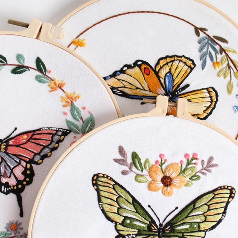 Butterfly Floral Embroidery Kits Embroidery Set with Thread and Needle Embroidery Starter Kits Crosses Stitching Set