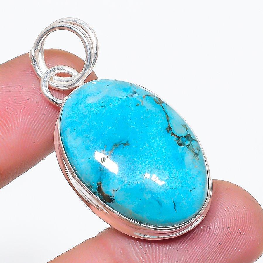 Natural Tibetan Turquoise Gemstone 925 Sterling Silver Pendant 1.77  AP-14286