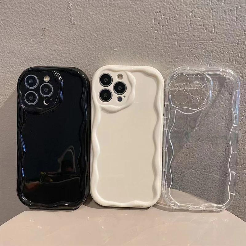 Vlnitý vzor Jednobarevná krémová pro iPhone 16 Pro Max 15 14 13 12 11 Plus Mini Průhledný Odolný Pár Průhledný Nárazuvzdorný Kryt