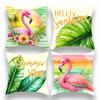 Summer-Themed Flamingo & Tropical Leaf Print Pillowcases: Hello Sunshine, Summer Vibes Sofa Cushion Cover Home Room Decoration S