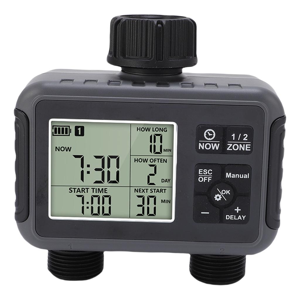 Automatic Irrigation Timer LCD Display 3/4-1/2 Inch Faucet 2 Zone Watering Timer for Outdoor Garden