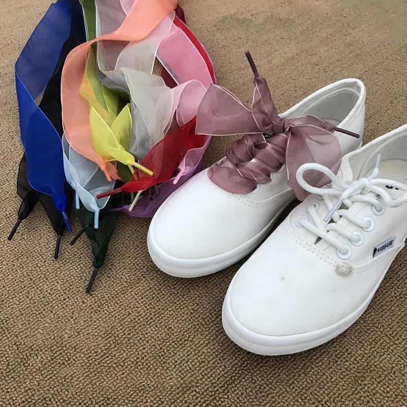 1Pair 110cm Fashion Organza Ribbon Sport Shoes Trainers Bowknot Solid Flat Shoelaces Sport Casual Laces Women Cordones Zapatilla