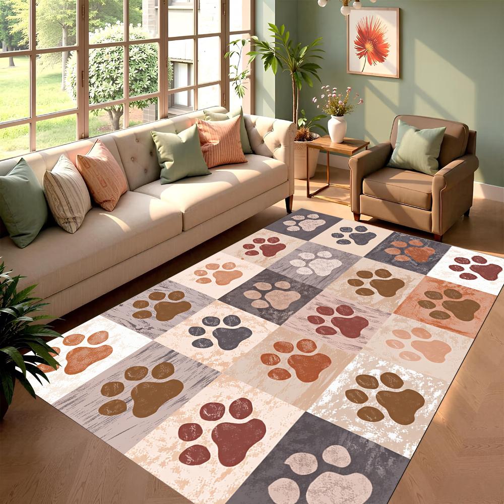 Colorful Pet Paw Print Carpet Adorable Paw Print Rug Non-Slip Soft Floor Mat for Living Room Bedroom Home Decoration Easy Clean