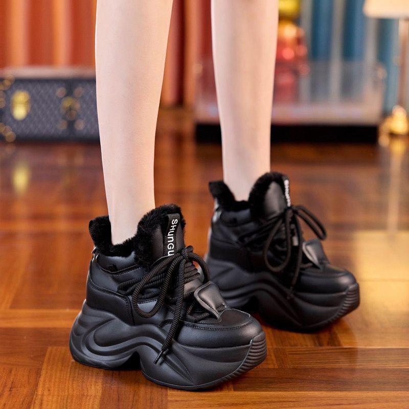 Women's Height-Boosting Thick-Sole Cotton Winter Sneakers with Plush Lining