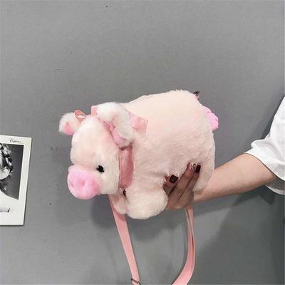 Sac à bandoulière en forme de cochon rose pelucheux pour femmes, sac à bandoulière Animal de dessin animé