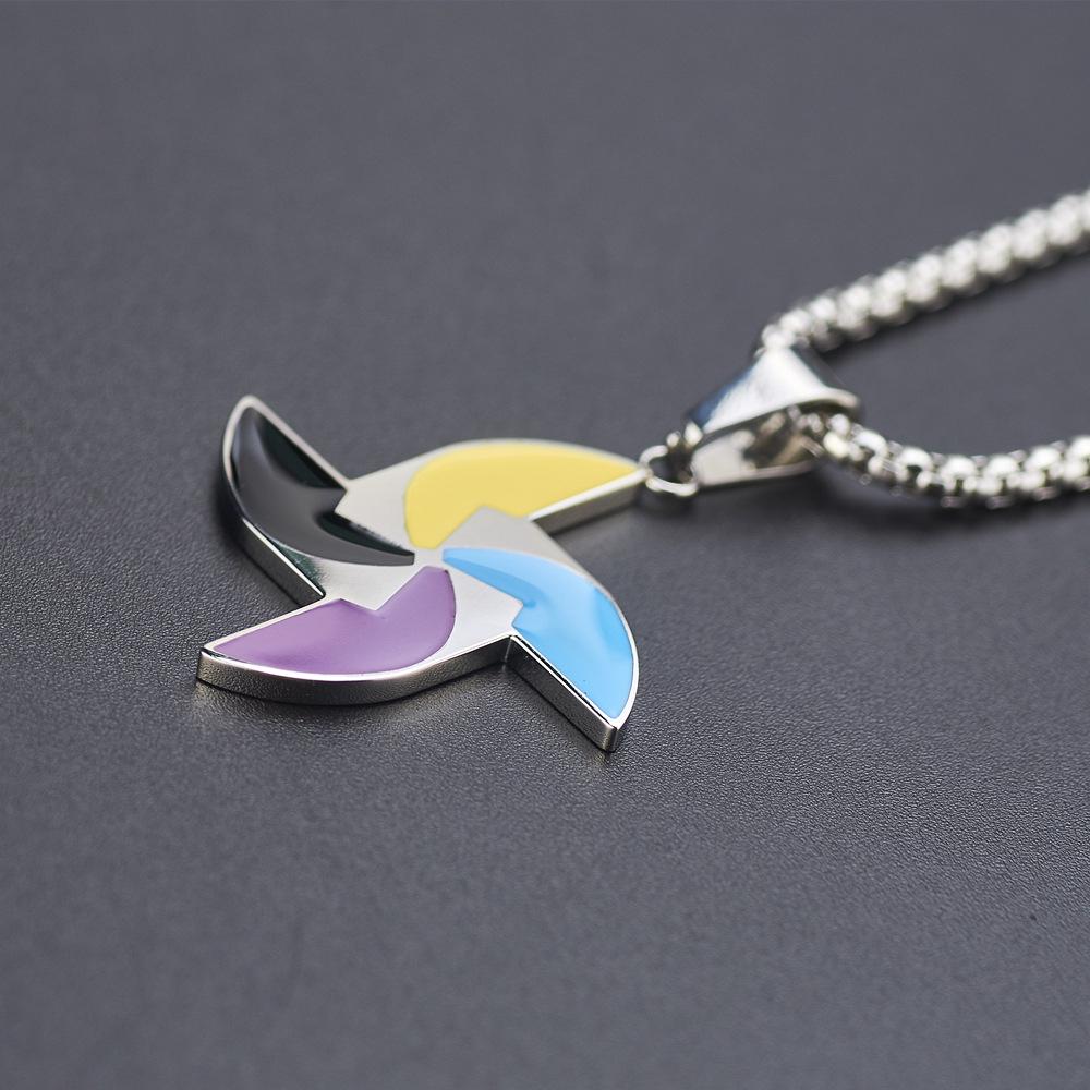 Stainless Steel Colorful Windmill Pendant Necklace - Unisex Hip Hop Jewelry