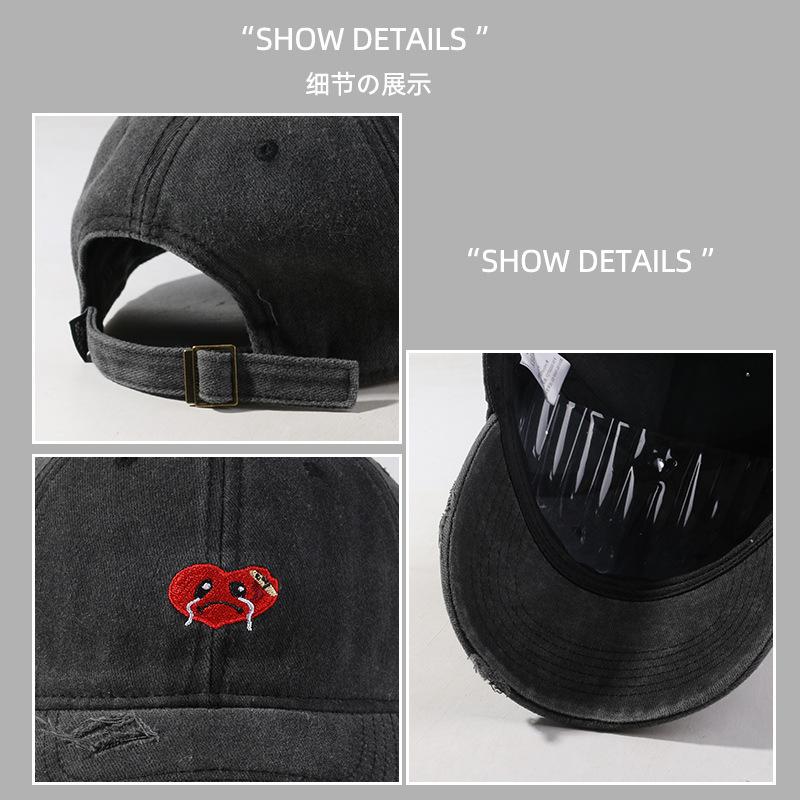 Hat Female Cartoon Embroidery Washed Cap Student Couple Versatile Baseball Cap Outdoor Casual Sun Hat