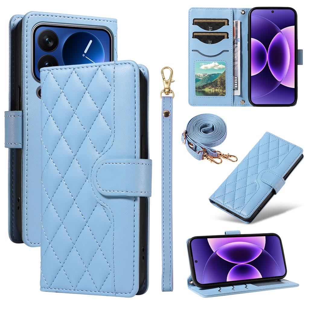 For Xiaomi 17 Pro Wallet Case Rhombus Leather Phone Cover with Strap