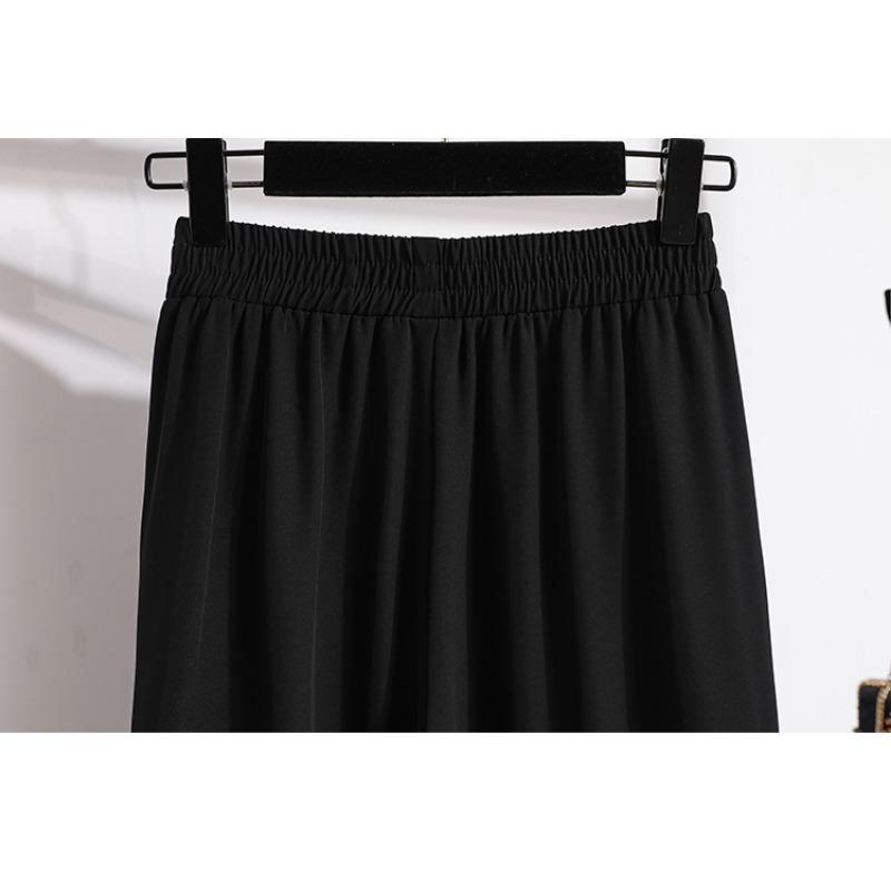 DIMANAF Summer 2025 Plus Size Women Loose High Waist Basic Elastic Pants Casual Trousers Long Wide Leg Pants