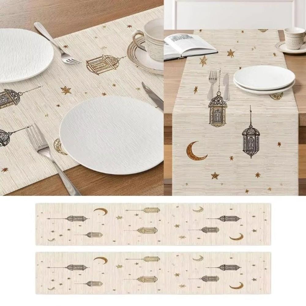Vintage Moon Star Table Runner Washable Dinner Table Cloth Ramadan Table Runner  Kitchen