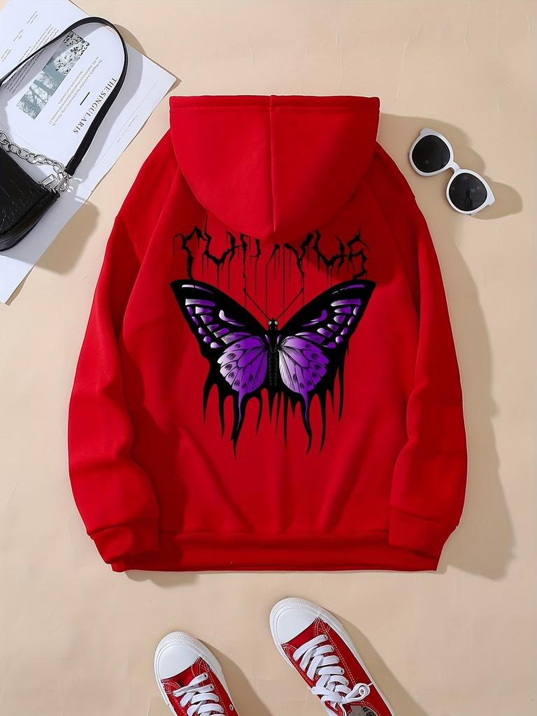 Vintage Butterfly Hoodies Spring Autumn Winter Y2k Streetwear Casual Women Hoodies Sweatshirts Tops Hoodie Sweatshirt