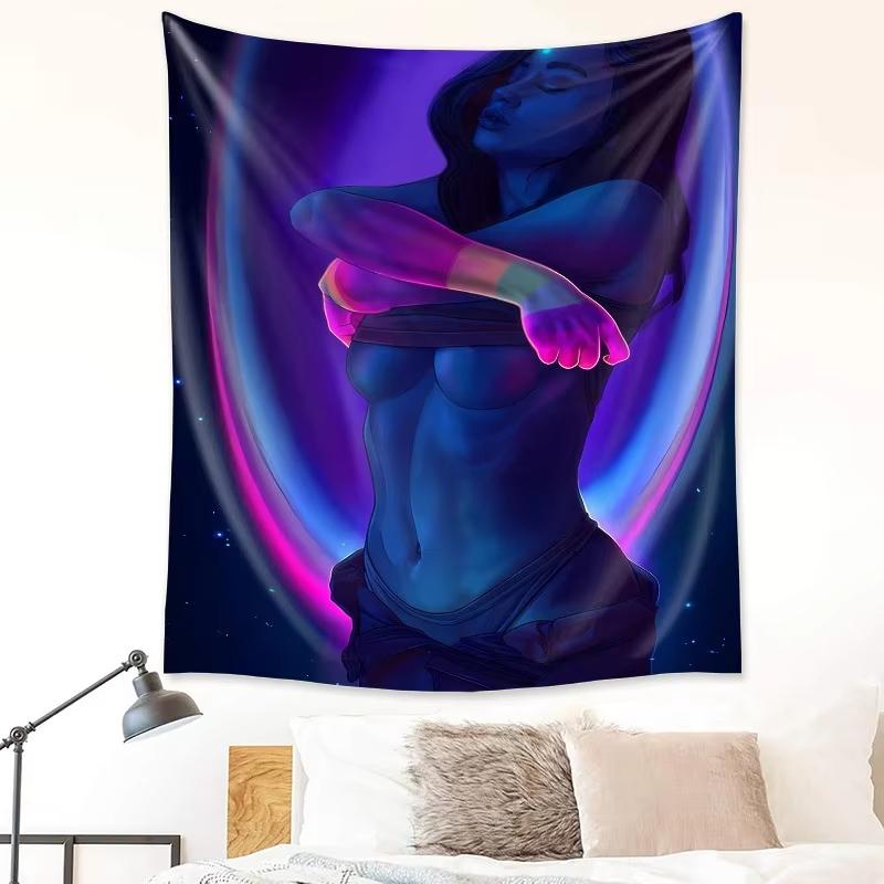Dream Goddess Art Tapestry Elegant Female Starry Sky Purple Blue Gradient Living Room Sofa Background Wall Decoration