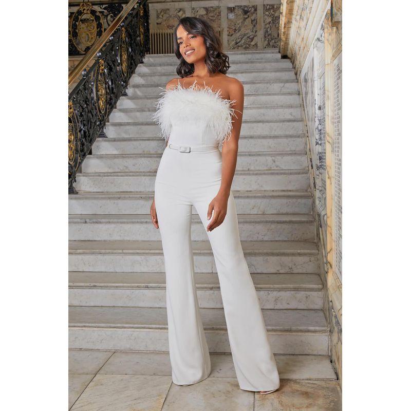 Women Off Shoulder Sexy Dress 2022 European and American Feather Tube Top Sexy Fashion Jumpsuit