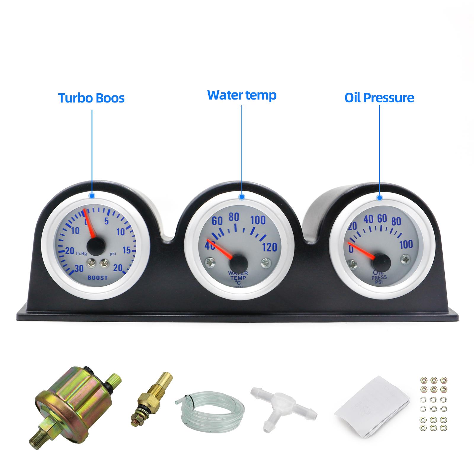 

2inch 52mm Triple Gauge Kit with Tachometer Turbo Boost Water Temp Oil Pressure Car Meter For Universal Vehicle Auto Gauge Set