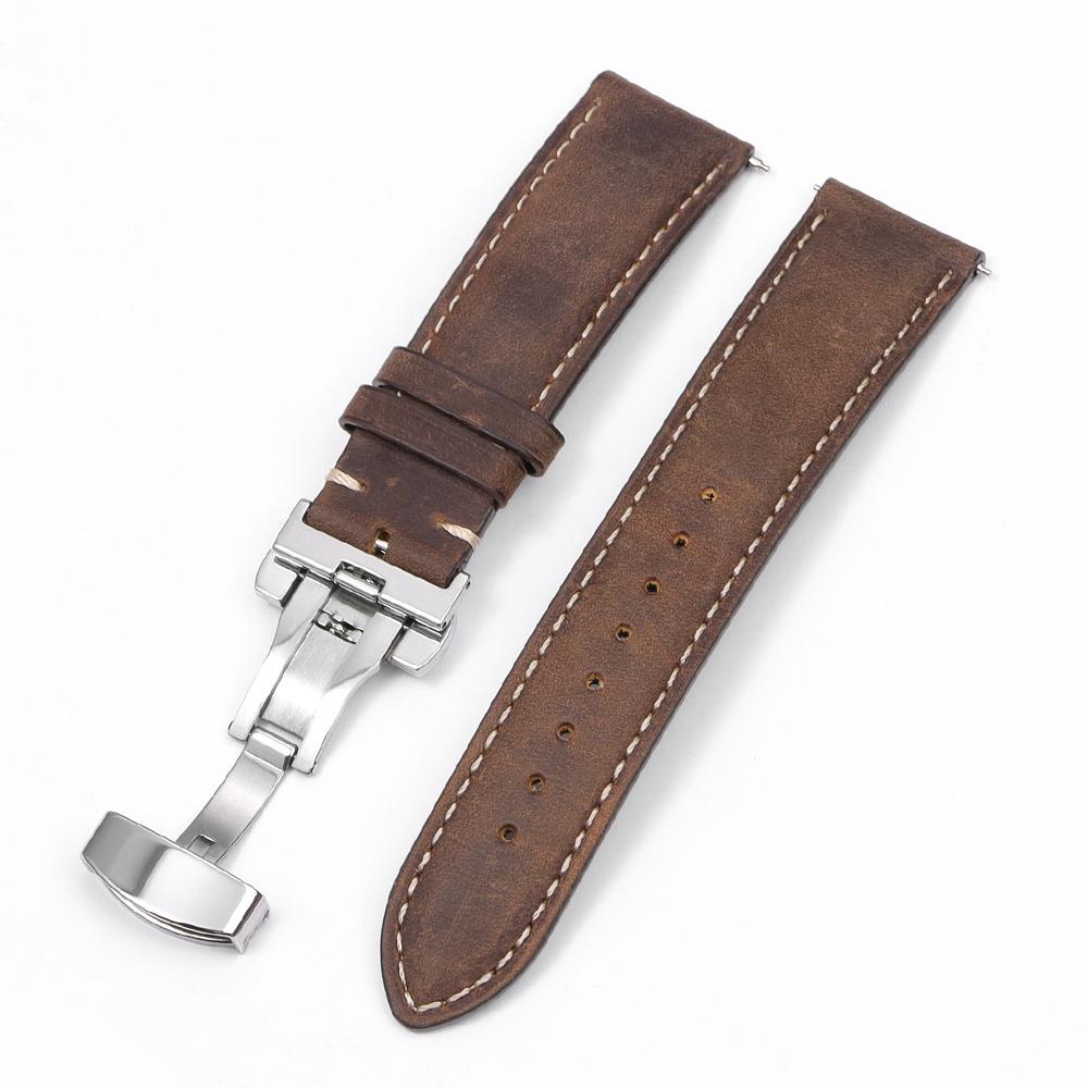 Cowhide Leather Watch Strap Butterfly Clasp Quick Release Bracelet 14/16mm 18mm 20mm 22mm 24mm for Samsung Galaxy Watch 7/6/5/4
