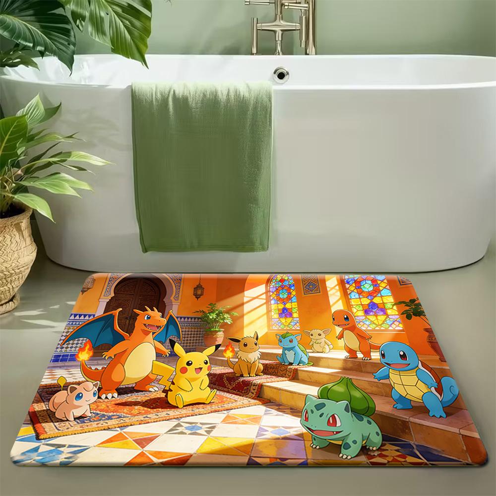 Pokemon Ash & Pikachu Friends Colorful Print Doormat Non-Slip Absorbent Floor Mat for Indoor Entrance Home Decor 40cm x 60cm