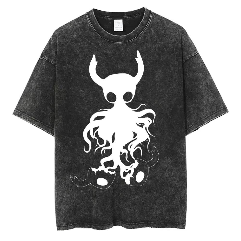 

Игра Hollow Knight Принт Выстиранная футболка Мужская Женская Мода Хлопковые футболки Унисекс Винтажная Оверсайз Футболки с коротким рукавом 3XL