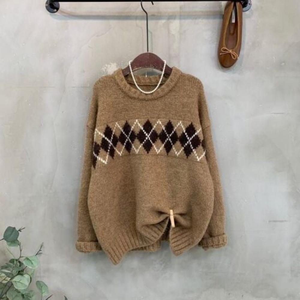 C S In The Room Argyle Pattern Long Sleeve Knit 3 ColorS