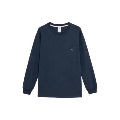 Navy Pack Solid Color Loose Fit One Side Pocket Design Round Neck Long Sleeve T-Shirt Unisex Tops Navy-Blue 623126-16
