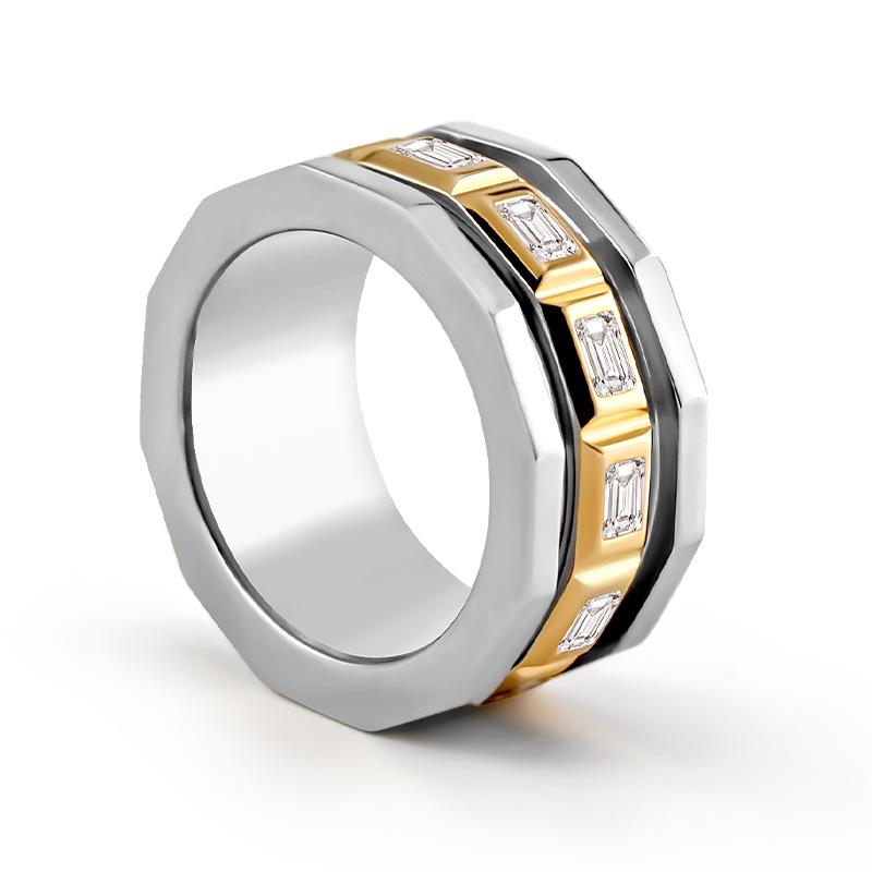 

Вращающееся квадратное кольцо из титановой стали с цирконом и CNC-резьбой Size 8