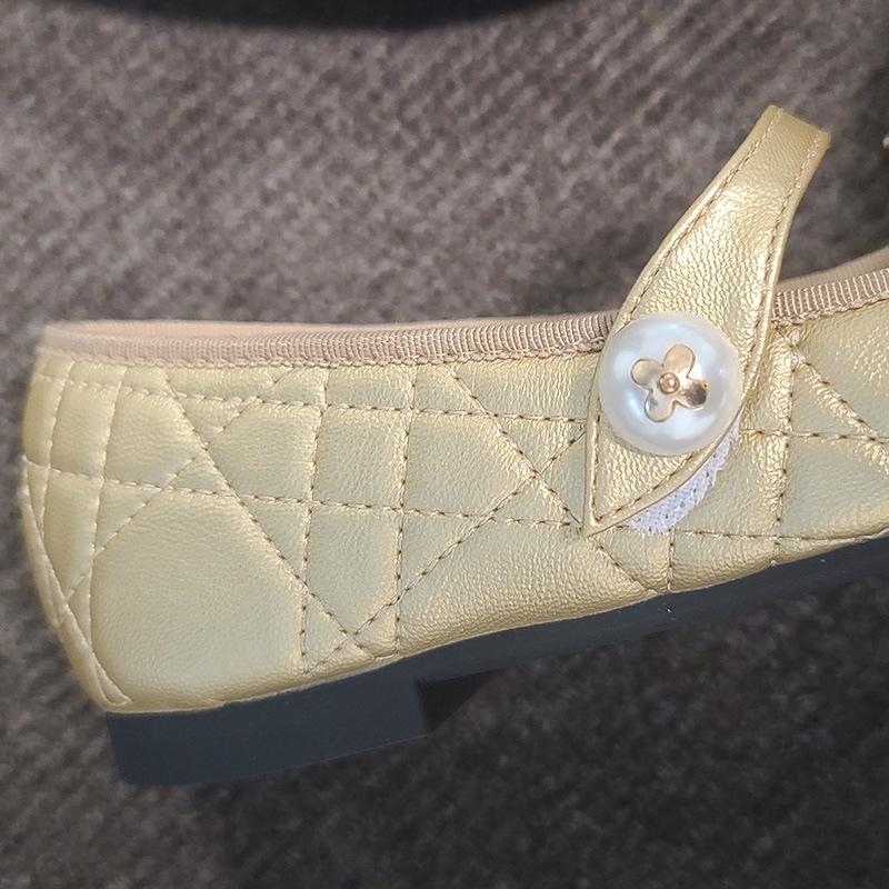 Gentle fairy pearl rhombus flat-bottomed shallow mouth ballet single shoes female retro Mary Jane shoes small leather shoes