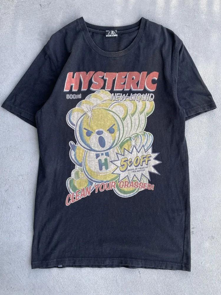 Винтажный стиль Hysteric Glamour Медведь Новая Жидкость короткий рукав черная футболка KV35913 Унисекс Футболка L