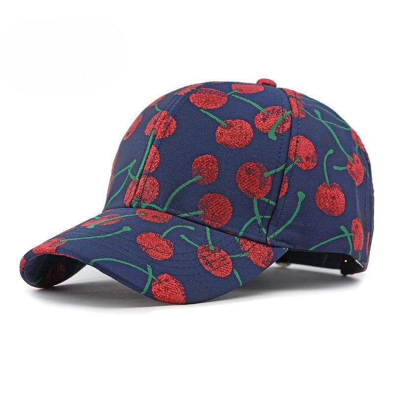Fashion Cherry Jacquard Baseball Cap for Women Korean Style Structured Peaked Hat Sweet Fruit Print Sun Cap Outdoor Casual Dad Hat