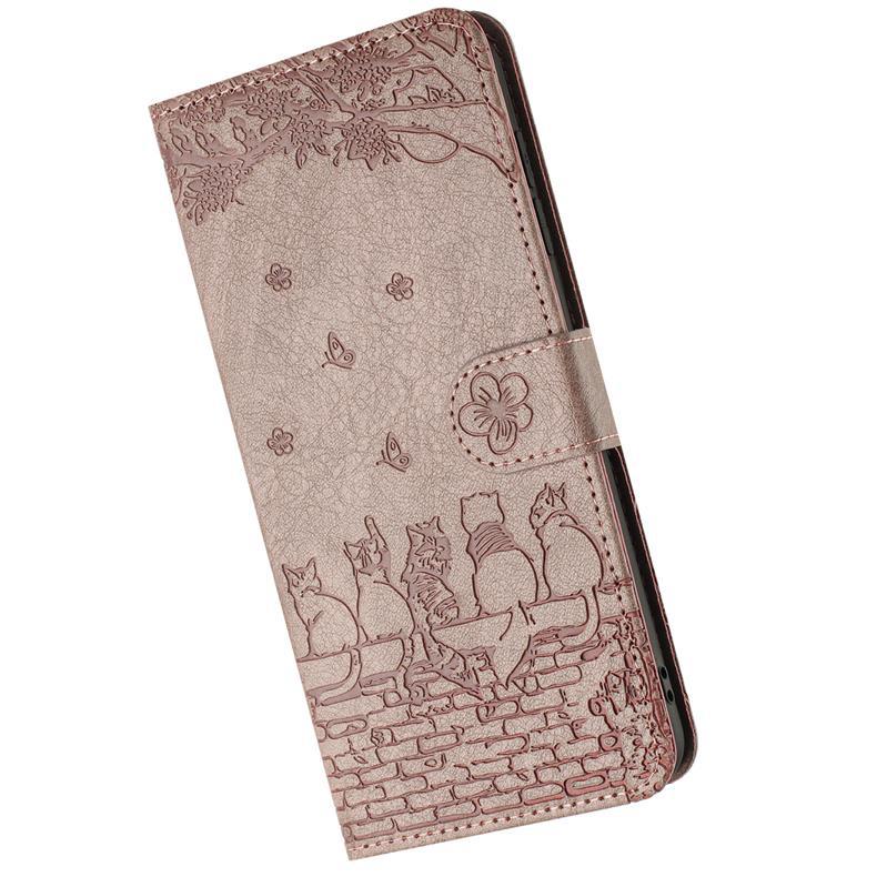 Suitable for iPhone 15 14 13 Phone Case, 15plus Solid Color Embossed Cat Card Slot Wallet Protective Case