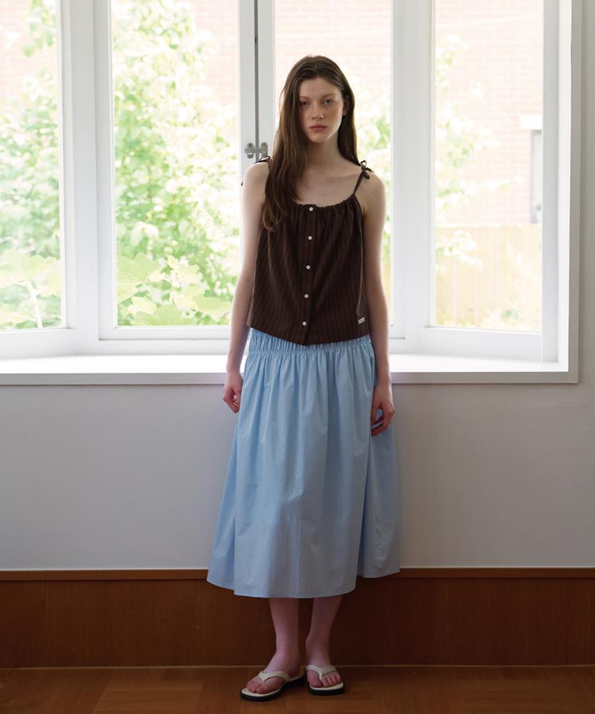 BUT'TON Banding Shirring Blouse (Brown)