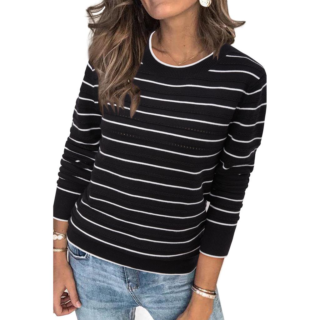 Maglione a Righe da Donna con Girocollo, Pullover Casual a Manica Lunga per l'Uso Quotidiano