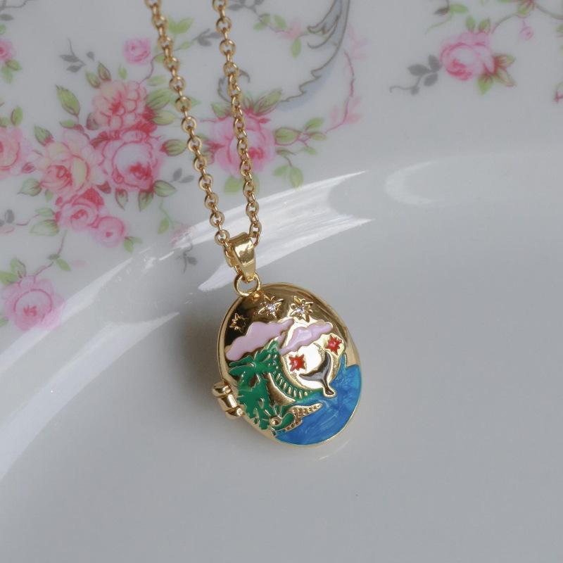 

Literary Retro Style Butterfly Violet Sun Pearl Zircon Angel Love Pendant Open And Close Phase Box Necklace